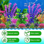 QUOZUO Aquarium Decorations Plants, 20pcs Aquarium Decor Plants, Colorful Fish Tank Accessories, Fish Tank Plants Plastic Decoration for Aquariums