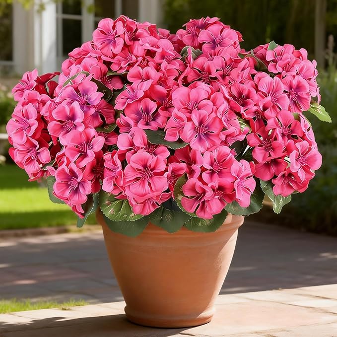 6 Bundles Rose Red Artificial Geranium Flowers for Outdoors Spring Decor Geraniums Silk Flowers UV Resistant Lifelike Faux Flowers for Spring Indoor Outdoor Garden Patio Porch Balcony Home Decoration