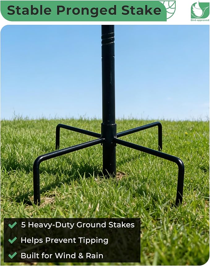 3" Deep Metal Bird Bath for Outdoors, Removable 13" Dia Bowl with Stable Upgrades Stake, Easy to Clean Birdbaths for Garden Yard Lawn Decor 1.4 Gallon