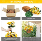 Ouddy Decor Artificial Hanging Flowers with Basket, Fake Silk Hanging Flowers in Coconut Lining Basket Faux Hanging Plants for Outdoor Indoor Spring Garden Porch Home Decor, Yellow