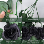 RECUTMS Artificial Hanging Rose Flower 4Pieces 3.3Ft Flowers for Outdoors with 30 LED Fairy String Lights Fake Indoor Wall Wedding (Black)