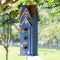 Glitzhome Bird Houses for Outside,Hand Painted Hanging Bird House for Outdoors, 24.25" H Oversized 3-Tiered Villa Decorative Wooden Bird Houses Large Birdhouse for Garden, Washed Blue