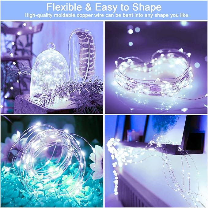 cshare Solar Fairy Lights Outdoor Waterproof,39.4ft 120LED Solar String Lights for Outside 8 Modes 2 Packs for Patio Backyard Garden Wedding Deorations Cool White