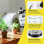 MAYGROVE 0.4 Gal Pump Sprayer, Hand Water Spray Bottle for Indoor Plant, Clear Plant Sprayer with Side Filling Port, Measuring Cup, Adjustable Nozzles, Safe Pressure Relief Valve