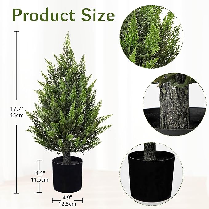 Briful 17.7'' Artificial Cedar Topiary Tree in Black Pot – Lifelike Evergreen Faux Plant for Outdoor Indoor Home Decor, UV Resistant, Potted Fake Cypress Shrub for Farmhouse Living Room Décor