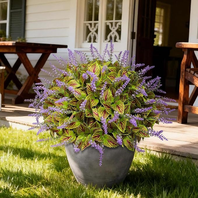 12 Bundles Artificial Coleus Flowers | UV Resistant No Fade Silk Faux Plants | Spring Summer Outdoor Fake Greenery for Garden Patio Planters Front Porch Pathway Decor (Green)