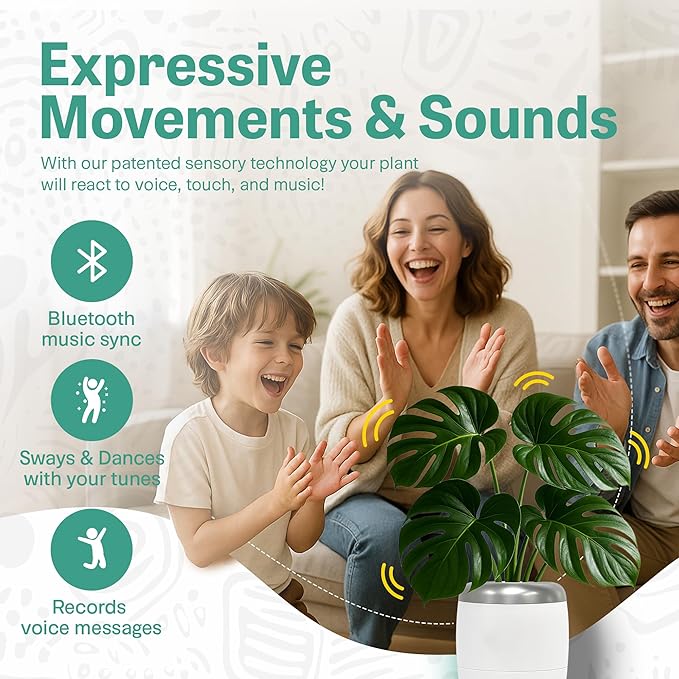 PLANTPETZ Extra Large Robotic Planter – Smart Planter Fits 6 Inch Pots | Bluetooth Speaker | Interactive Smart Plant Pot Turns A Real Plant Into a Touch/Motion Responsive Companion - Sand Beach Tan