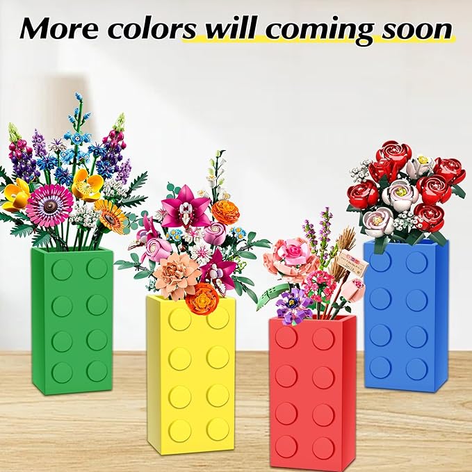 Vase for Lego 10347 10280 10328 Flowers, for Lego Flower Bouquet Building Set,Display Stand for LegoRoses Cherry Blossom Sunflower Tulips Daffodils Lotus-Gift for Lego Flowers Lover(vase only)-Green
