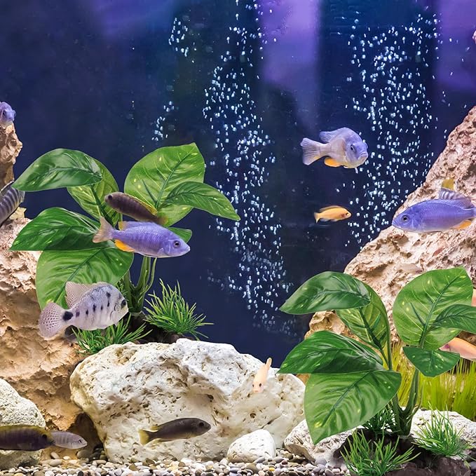 Moonorange Reptile Artificial Plants, Terrarium Plants Decorations Supplies, Aquarium Fish Tank Plant, Amphibian Habitat Hideout Tank Accessories (M Set-2pcs/F)