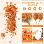 Hommyea Artificial Fall Fake Flowers for Outdoor, 2 Pcs Fake Mums Faux Hanging Flowers Outdoor Fall Decor, UV Resistant Silk Flower for Front Door Porch Planters Patio Yard Garden(Orange Sunset Red)