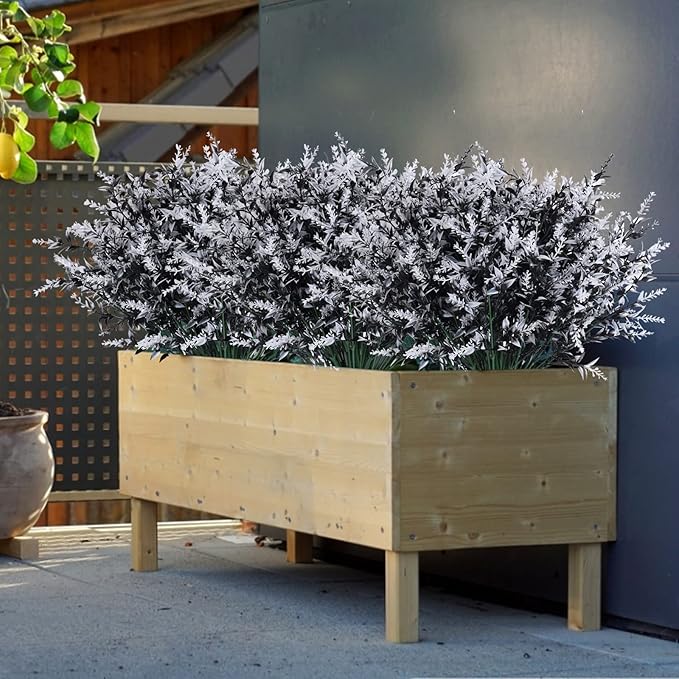 Artificial Plants Spring Black Artificial Outdoor Flowers UV Flowers Outdoor Artificial Greenery for flower arrangements Indoor Outside Hanging Plants Garden Porch Window Home Farmhouse Décor(B+W)