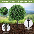 Artificial Green Eucalyptus Topiary Ball Tree 24" with Ground Spike, Set of 2 Artificial Boxwood Bushes for Faux Shrubs, Fake Evergreen Faux Plant for Indoor Outdoor Garden -UV Resistant–Fade-Proof