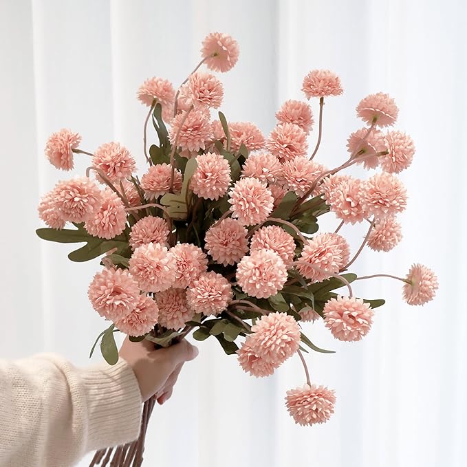 12Pcs Fake Kiku Flowers, Artificial Small Chrysanthemum Balls with Stems, Faux Silk Mini Pompon Mums for Vase Floral Arrangement DIY Bouquets Wedding Party Table Centerpieces Home Decor (No Vase)
