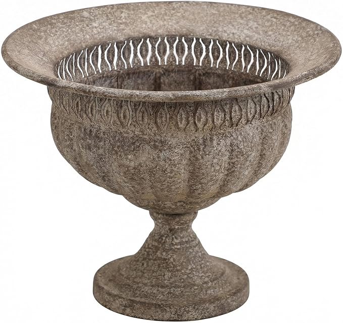 Vintage Urn Planter with Embossed Pattern, Imitation Stone Finish Flower Pot, Distressed Classic Plant Pot for Outdoor Indoor Home Garden Patio Front Porch Entryway（14.8 * 12 in）