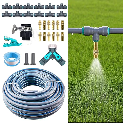 27pcs Drip Irrigation System Kit with Quick Connect Fittings, Adjustable Nozzles, and Y-Shaped Distribution Tubing for Garden, Lawn, Greenhouse, and Outdoor Plants