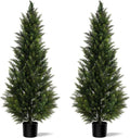 Vitalismo Outdoor Artificial Cedar Topiary Tree, Faux Evergreen Shrubs for Front Porch Decor, Lifelike Fake Bushes Plants for Home Living Room Front Door Decor (2, 5ft)