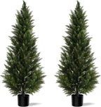 Vitalismo Outdoor Artificial Cedar Topiary Tree, Faux Evergreen Shrubs for Front Porch Decor, Lifelike Fake Bushes Plants for Home Living Room Front Door Decor (2, 5ft)