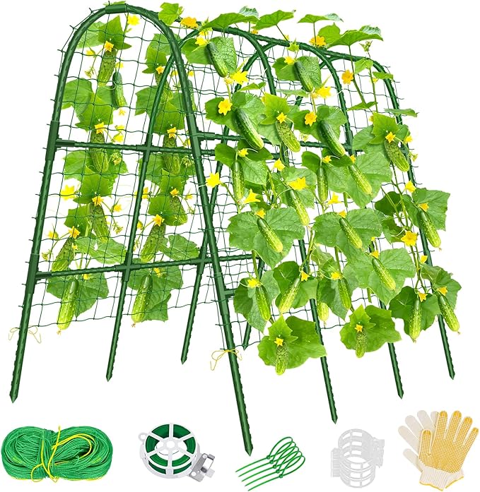 Cucumber Trellis for Raised Bed, 50''x48'' U-Shape Garden Trellis for Climbing Plants Outdoor, Metal Arch Plant Support, Vegetables Trellis for Squash Grape Pea Bean Vines Flower