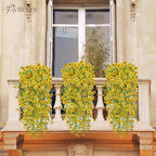 Artificial Hanging Flowers for Outdoors Spring Summer Decoration, 4PCS UV Resistant Silk Fake Hanging Plants for Patio Porch Front Yard Window Garden Indoor Decor(Yellow,4PCS)