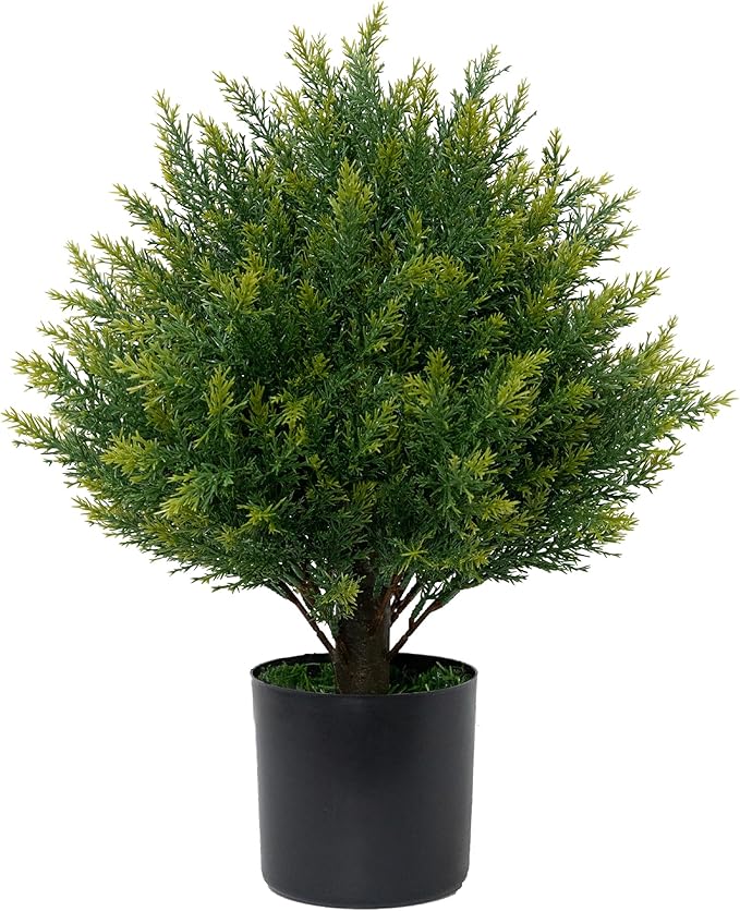 Artificial Topiary Ball Tree 19''T Faux Little Bush Ball Tree UV Resistant Shrub Potted Artificial Plant for Outdoor Indoor Front Porch Garden
