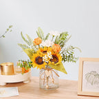 LUEUR Artificial Faux Flowers in Vase for Home,Silk Sunflower Bouquet Fake Flowers with Pot Silk Sunflower Arrangement with Vase Suitable for Fall, Spring Decor Office Decoration Table Cenerpiece