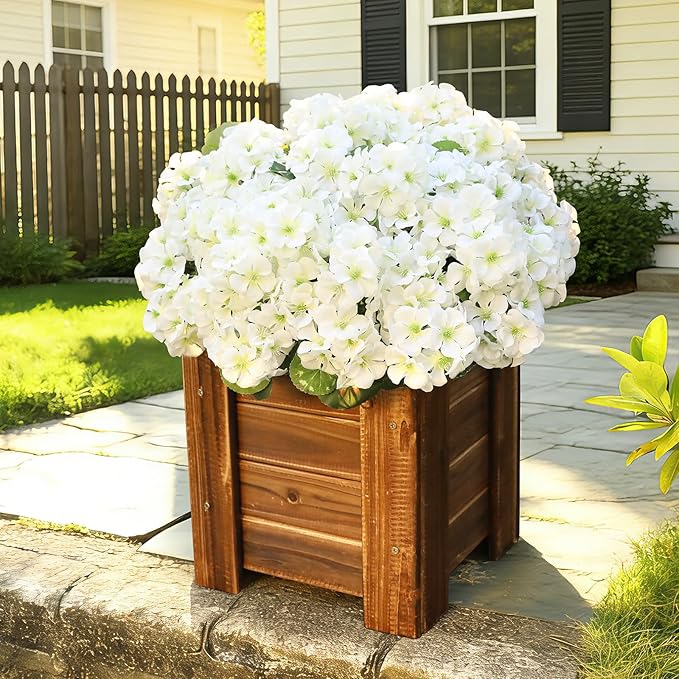 6 Bundles White Artificial Geranium Flowers for Outdoors Spring Decor Geraniums Silk Flowers UV Resistant Lifelike Faux Flowers for Spring Indoor Outdoor Garden Patio Porch Balcony Home Decoration