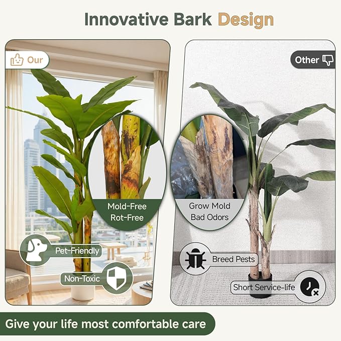 7ft Artificial Banana Tree Extra Tall Fake Plants Indoor for Living Room Large Faux Tree High End Realistic Floor Plant Big Silk Tree for Home Office Pet Friendly Large Indoor Plant Tropical Decor