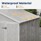 UDPATIO Resin Storage Shed 8 x 10 FT, Outdoor Garden Sheds with Floor Plastic Patio Outdoor Storage with Lockable Door for Bike, Garbage Sandstone
