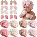 8 Sets Newborn Baby Girl Hats & Mittens, Cotton Preemie Hospital Bow Cap, No Scratch Gloves,Infant Beanies 0-3 Months