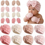 8 Sets Newborn Baby Girl Hats & Mittens, Cotton Preemie Hospital Bow Cap, No Scratch Gloves,Infant Beanies 0-3 Months
