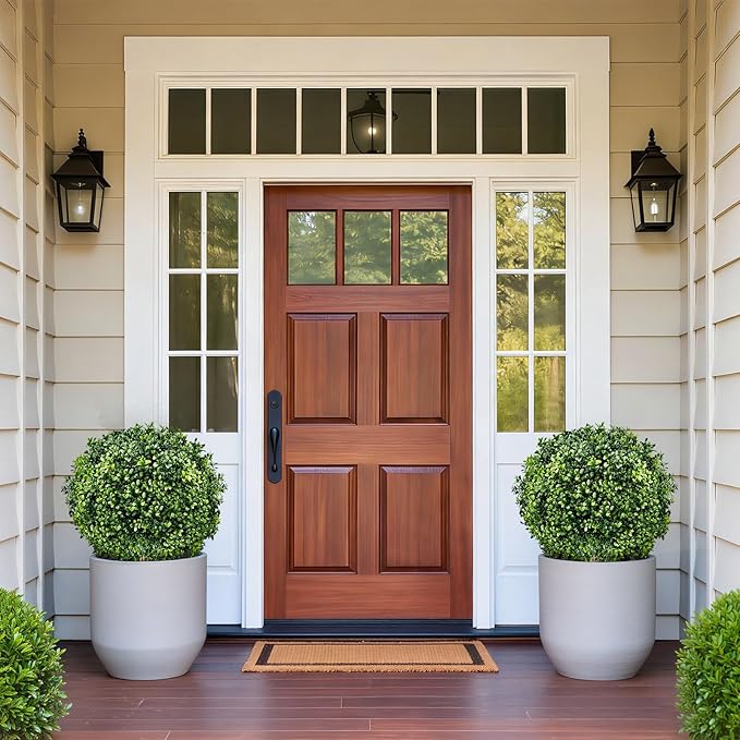 Artificial Boxwood Topiary Ball Trees, Set of 2 UV Resistant Fake Evergreen Shrubs Bushes Plants with Ground Spike, 18" Fake Plants for Outdoor Indoor Front Porch Garden