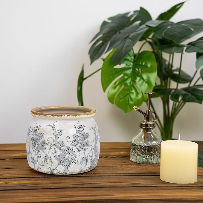 Dosayes Ceramic Pot for Planter, Vintage Flower Pot with Drainage Holes, 6.29 inch Ice Crack Glazed Indoor Planters Pot (Old World)