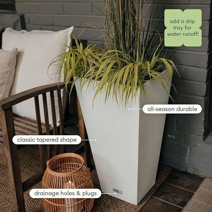 Veradek V-Resin Indoor/Outdoor Taper Planter, Set of 2 (30 inch, White)