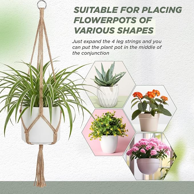 EBOOT 3 Pack 33 41 48 Inch Large Macrame Plant Hanger Rope to Hang Flower Pot Plant Holder for Indoor Outdoor Decorations, 4 Legs (Linen Color)