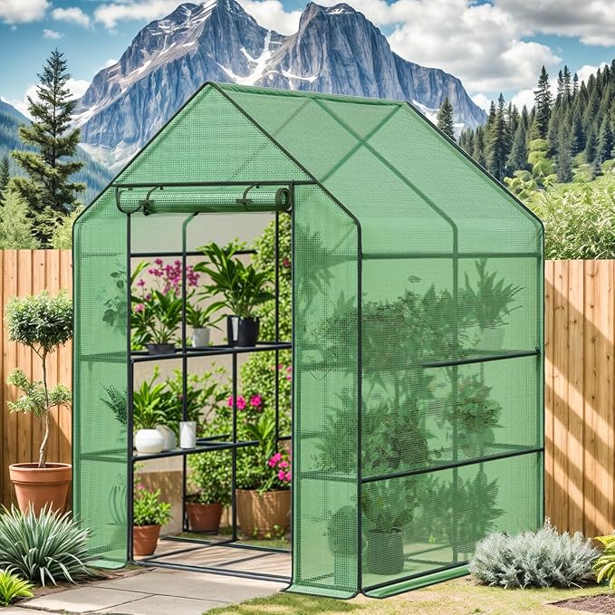 Outdoor Greenhouse with Screen Door,Outside Heavy Duty Walk in Green House for Garden Plants UV Protection Thermostatic Waterproof (Green, 78x56x56 Inch)