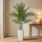Garvee 4.8FT Artificial Palm Tree, Tall Faux Tropical Areca Plants with White Tall Planter, Fake Potted Tree with Lifelike Leaves for Indoor Living Room Bedroom Home Office Decor