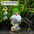 VChymm Flocked Solar Garden Gnomes Outdoor Statues-11.8‘’Outdoor Garden Decor-LED Outdoor Decor Light-Unique Housewarming Gifts Yard Art Sculptures for Patio Lawn Ornaments
