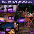 Solar Bug Zapper Outdoor, Purple UV Mosquito Zapper with Smart Rain Off Rechargeable Mosquito Killer Lamp, Wireless Solar Powered Fly Trap for Yard Patio RV (Black)