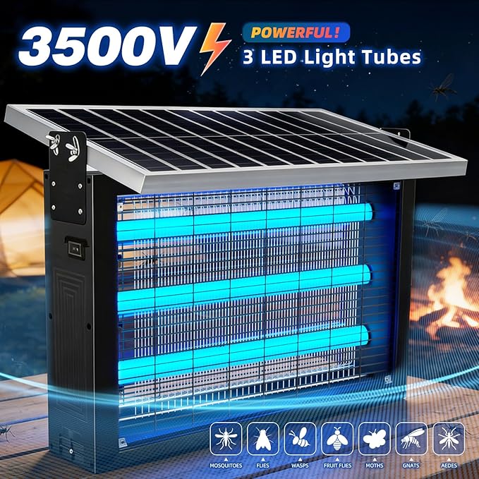 Super Large Solar Bug Zapper Outdoor for 8000 sq.ft, Portable Solar Bug Zapper with High Powered, Rechargeable Electric Bug Zapper for Patio Garden Backyard RV Camping Farm and Large Spaces