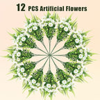 Artificial Flowers for Outdoors 12 Bundles White Artificial Petunias Fake Flowers UV Resistant Shrubs Plants with Fern for Indoor Outside Hanging Planters Home Garden Spring Decorations