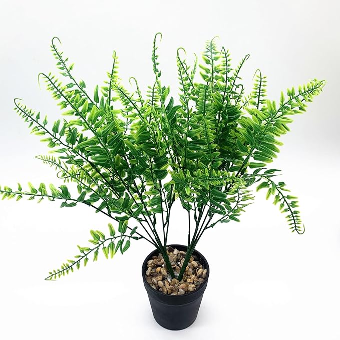 PASYOU Artificial Plants Fake Boston Fern Shrubs 8 Pack, Plastic Leaves Faux Ferns Plant for Indoor Outdoor Home Porch Garden Decor Greenery Grass Flowers Stems Party Wedding Bundles DIY Decorations