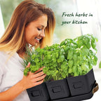 volila Herb Planter Indoor - Set of 3 Black Indoor Herb Garden Pots for Plants with Leather Handled Tray - Window Sill Plant Shelf - Herb Pots with Drainage Holes and Labels