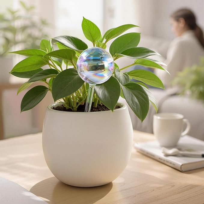 Soilagua Extra-Thick Clear Glass Plant Watering Globes, Rainbow Gradient Self Watering Globes, Automatic Plant Waterer, Self Watering Planter Insert Spikes Devices for Everyday or Vacation Use, 6-Pack