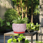 SQOWL Ceramic Planters for Indoor Plants - 10 Inch Flower Pots with Drainage Hole and Saucer, Decorative Ceramic Plant Pots, Round Large Planter Outdoor, Room Decor, Housewarming Gifts, Red and White