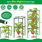 3 Set Square Tomato Cages with 18 Gallon Grow Bags, 49'' Tall Heavy Duty Steel Tomato Trellis Kit for Garden, Plant Support Tower Stakes Cucumber Pepper Trellis for Climbing Vegetable Flowers