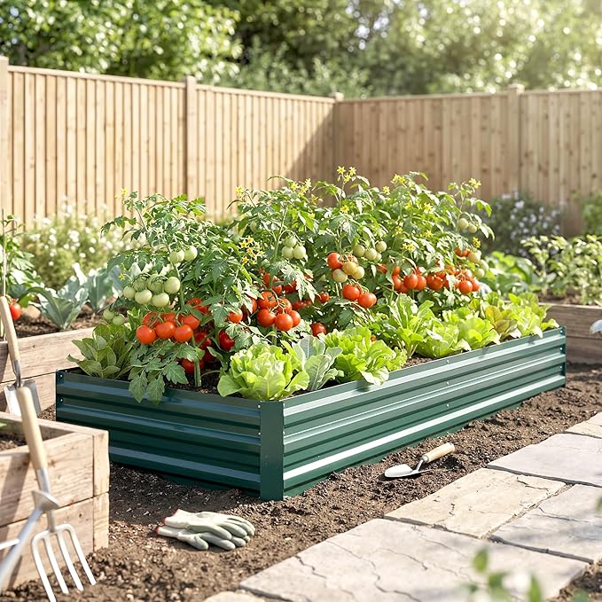 Outsunny Galvanized Raised Garden Bed, 8' x 3' x 1' Metal Planter Box, for Growing Vegetables, Flowers, Herbs, Succulents, Green