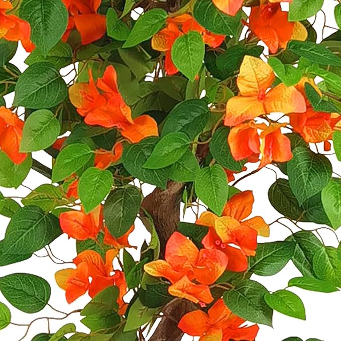 Artificial Bougainvillea Tree -5FT Faux Bougainvillea Tree with Realistic Flowers, Tall Fake Fall Flower Tree for Indoor or Outdoor Decor, Silk Floral Plant for Living Room, Porch, Garden (Orange)