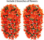 Bougainvillea Artificial Hanging Flowers Plants for Outdoors Decoration, 2pcs Fake Flowers Silk Bougainvillea Vines Realistic UV Resistant Faux Flowers for Outdoor Planters Porch Patio Gardens, Orange