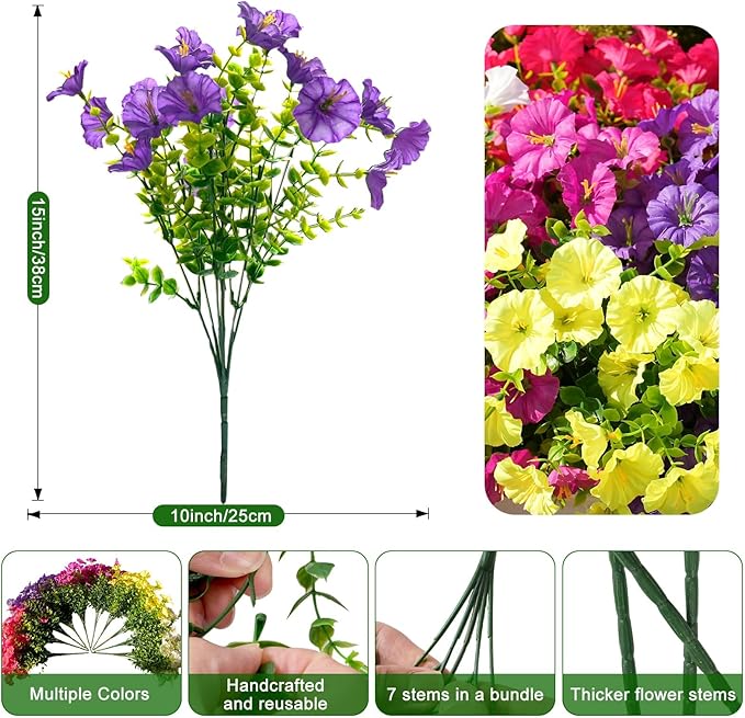 Fanfantoey 14 pcs Artificial Flowers for Outdoors, UV Resistant Fake Flowers