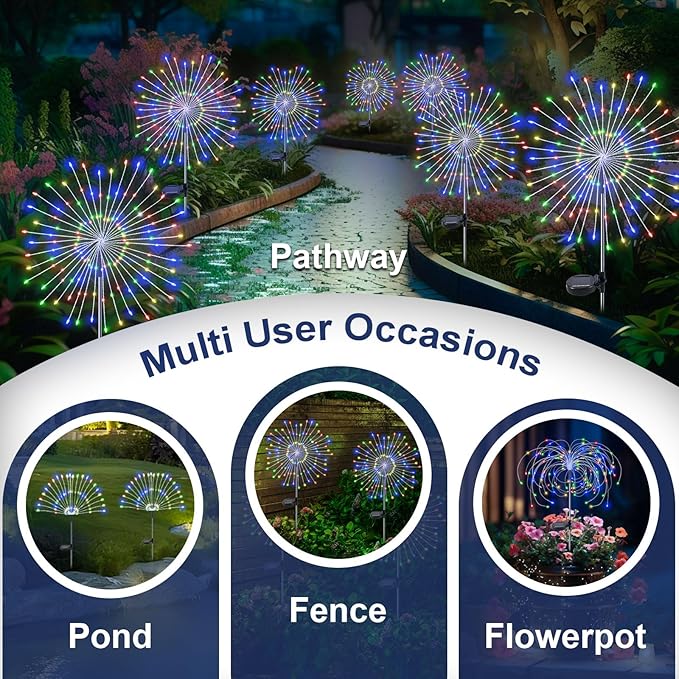 Solar Garden Lights Outdoor, 6 Pack 120 LED Twinkling Firework Lights Decorative with 2 Modes, Outdoor Waterproof Solar Starburst Light for Outside Yard Pathway Garden Decor, Multicolor